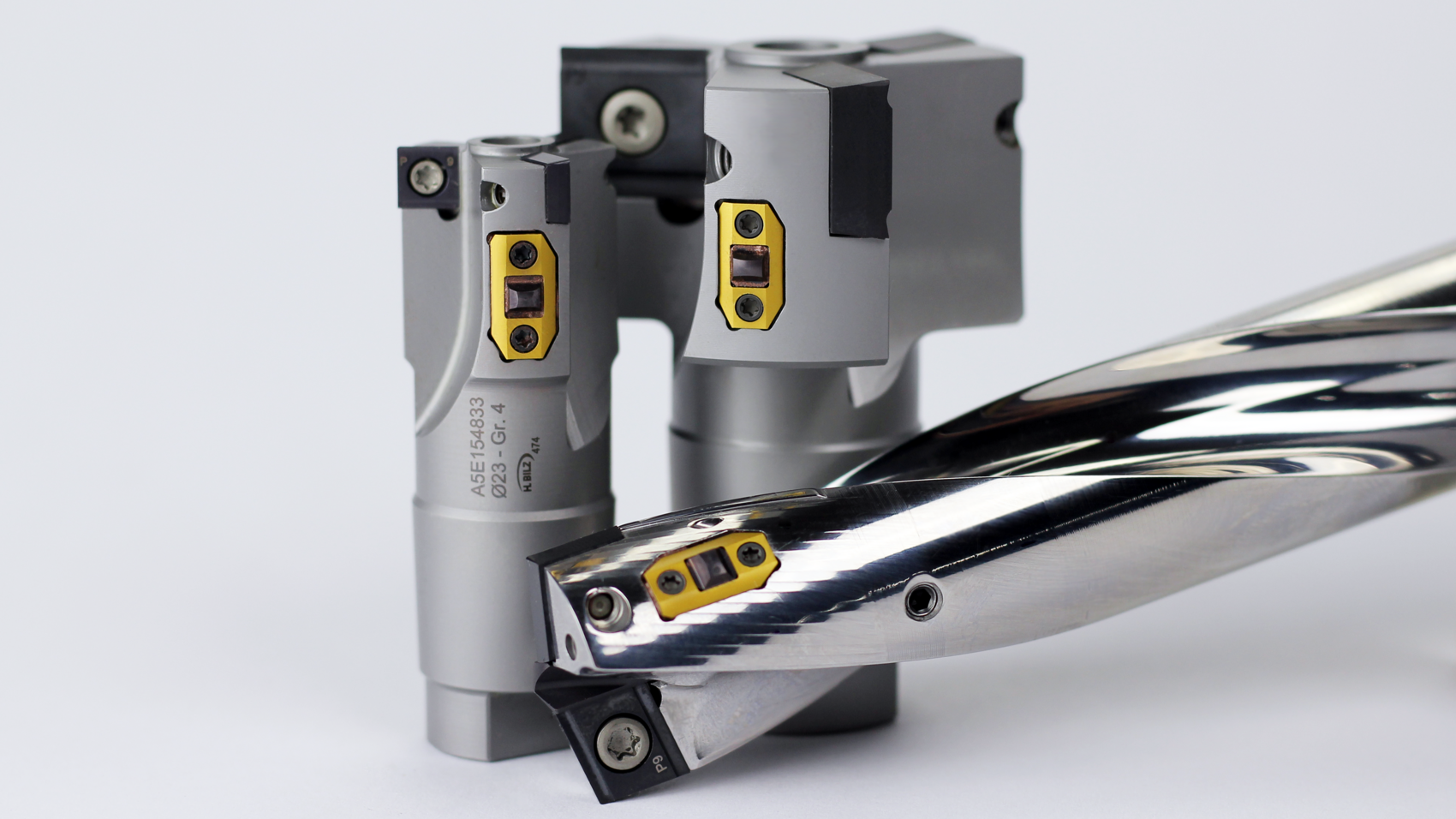 Close-up of precision milling cutters and a gundrill tip